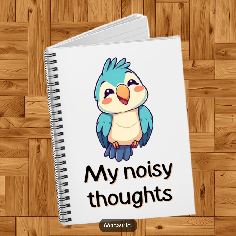 Funny kawaii macaw notebook, featuring a bird with a funny squawk expression, perfect for journaling with silly humor, an excellent funny gift.