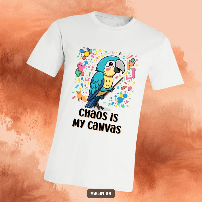 Funny macaw bird painting a wild and colorful mural using its beak, a masterpiece in progress.