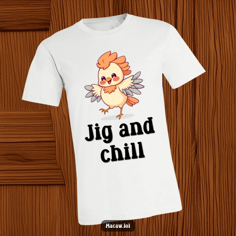 Funny Dancing Bird T-Shirt featuring a bird with elaborate plumage doing a lively jig with a comically silly grin.