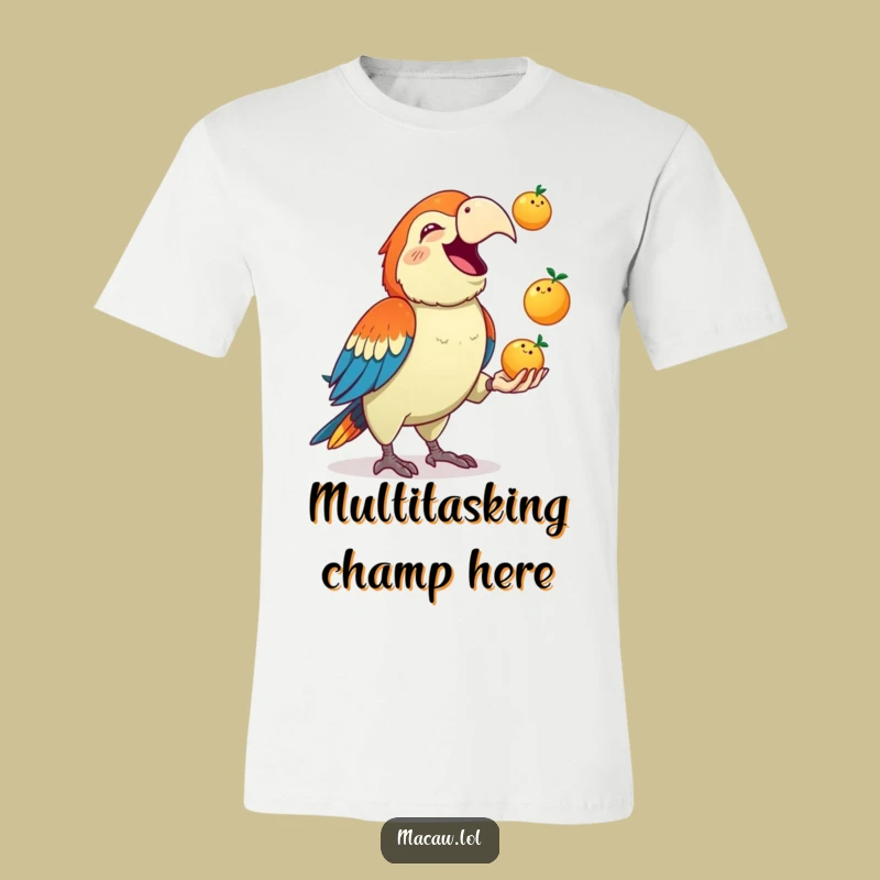 Funny Macaw Juggling T-Shirt: Wearable Humor for Fruit Lovers