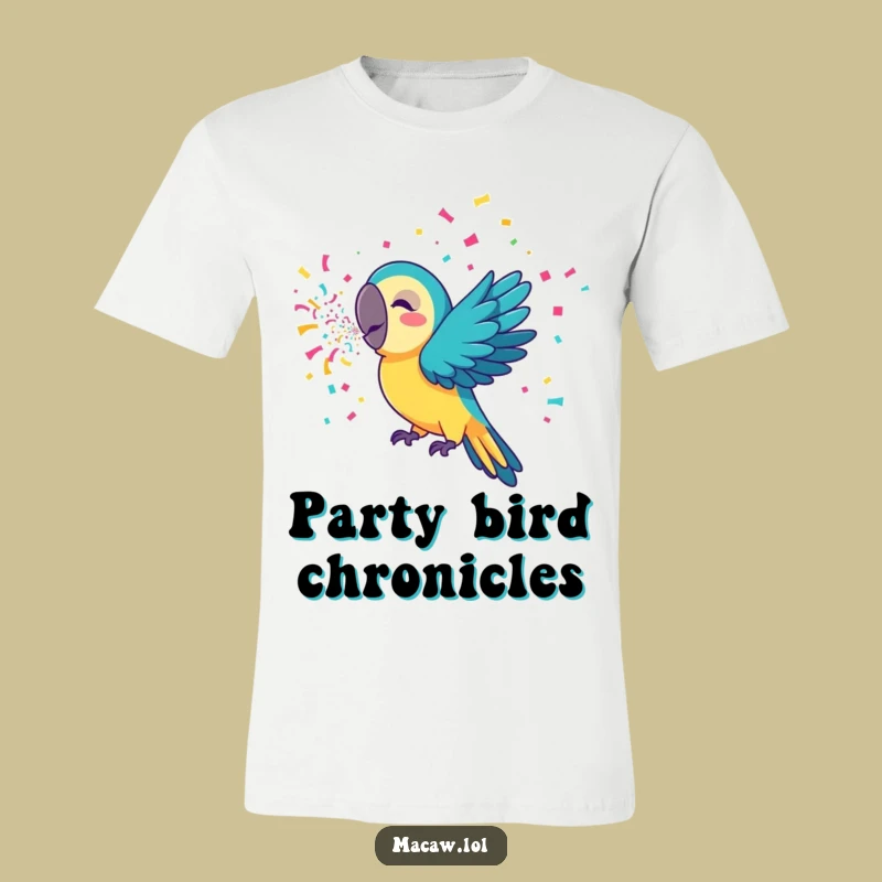 Funny Confetti Macaw T-Shirt: Wearable Joyful Bird Party