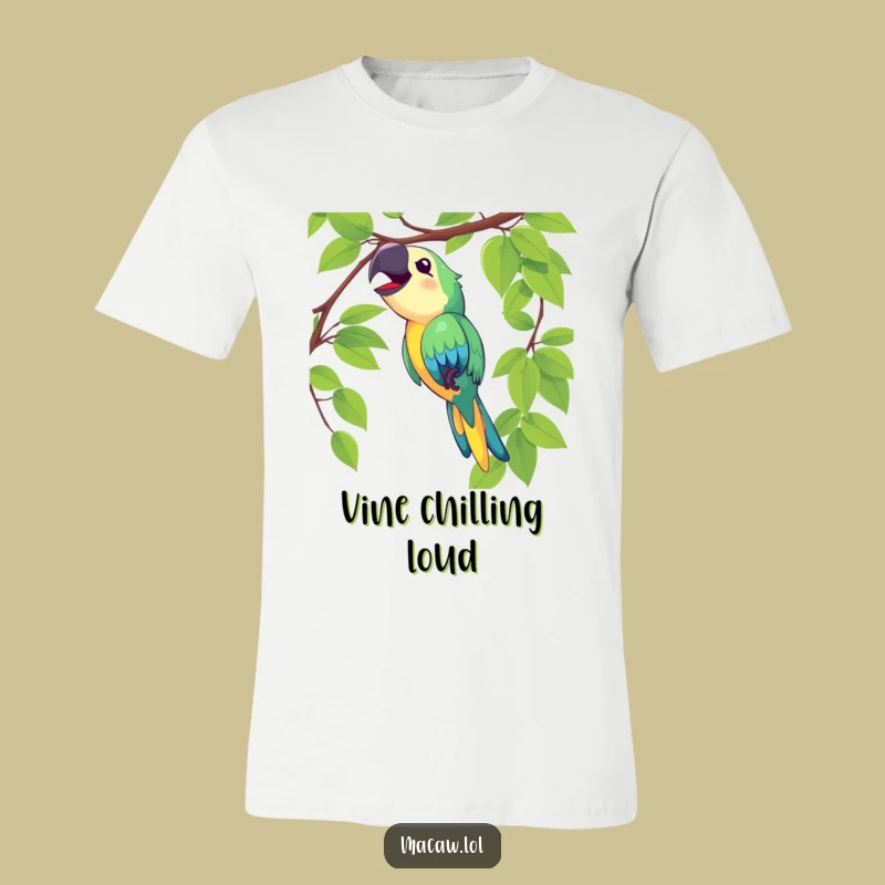 Funny Macaw Swinging T-Shirt - Joyful Tropical Bird Tee, Happy Vibes Gift