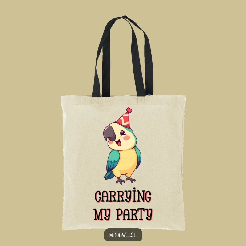 Funny Festive Macaw Tote Bag: Carry Your Party Bird