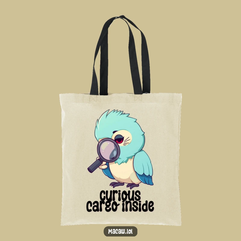 Funny Curious Macaw Magnifying Glass Tote Bag: Detective Bird Accessory Funny Gift