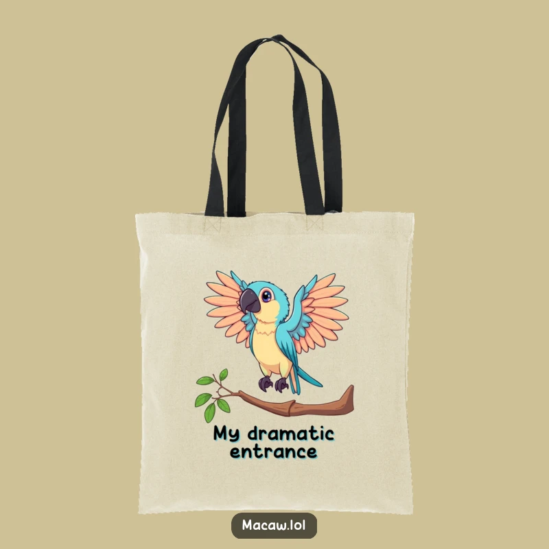 Funny Dramatic Macaw Tote Bag: Posed Bird's Grand Display Gift