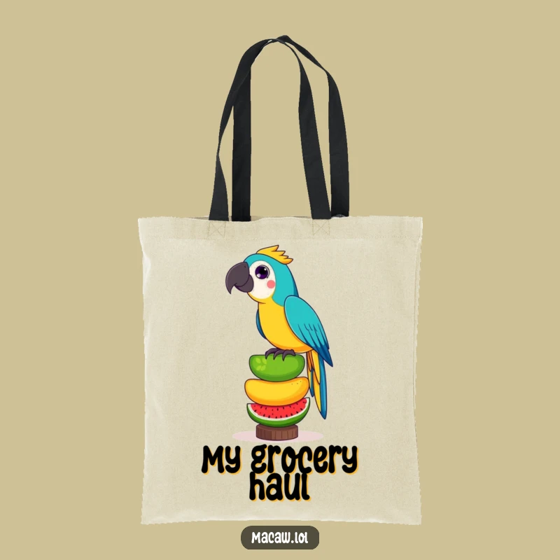 Funny Fruit Tower Macaw Tote Bag: Playful Bird's Balancing Act Gift