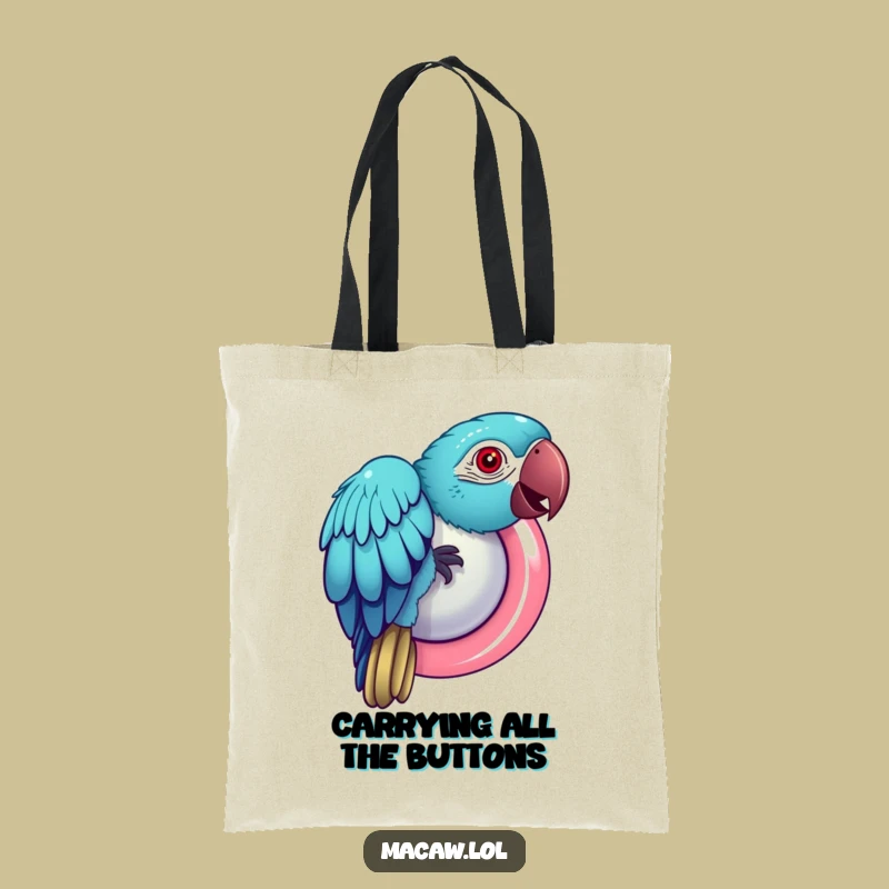 Funny Macaw Button Tote Bag: Carry Your Playfulness Everywhere