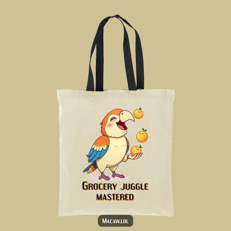 Funny Macaw Juggling Tote Bag: Carry Your Fun and Fruits in Style