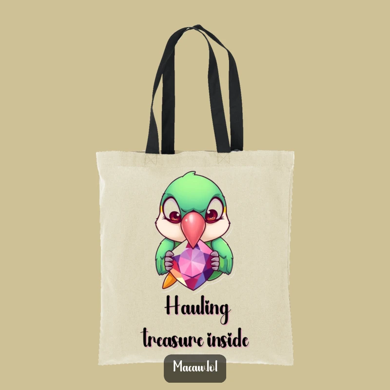 Funny Macaw Gemstone Tote Bag: Carry Your Treasures with Humor