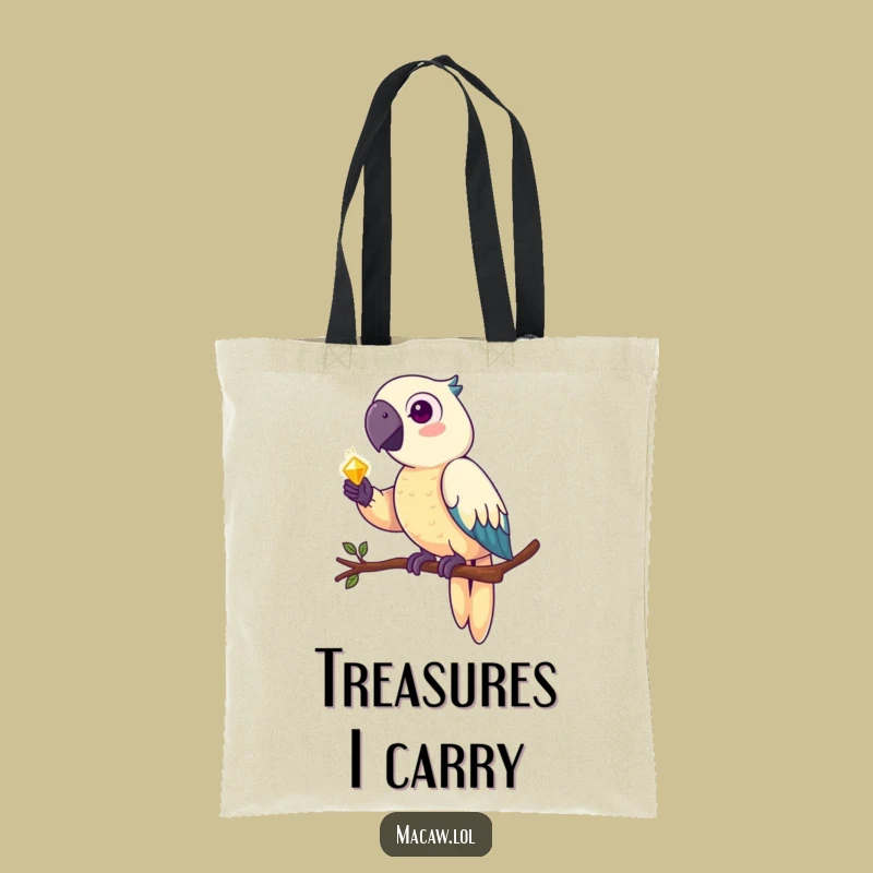 Funny Macaw Treasure Hunter Tote Bag: Pirate Parrot's Shiny Loot Eco-Friendly Funny Gift